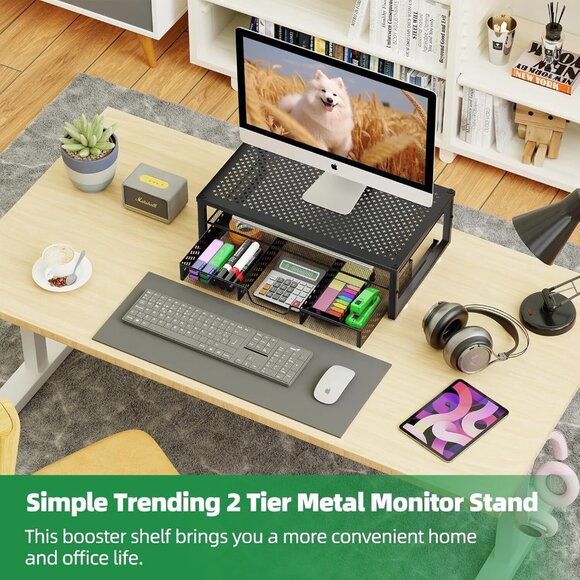 Simple Trending Metal Monitor Stand Riser and Computer Desk Organizer Black - Picture 2 of 7